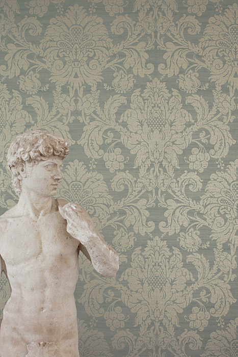 Обои Zoffany Classic Damask Crivelli Teal CDW02013 фото в интерьере